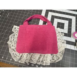 Handmade Pink Corduroy Lace Trim Book Sleeve | Journal Bag | Cottagecore Gift
